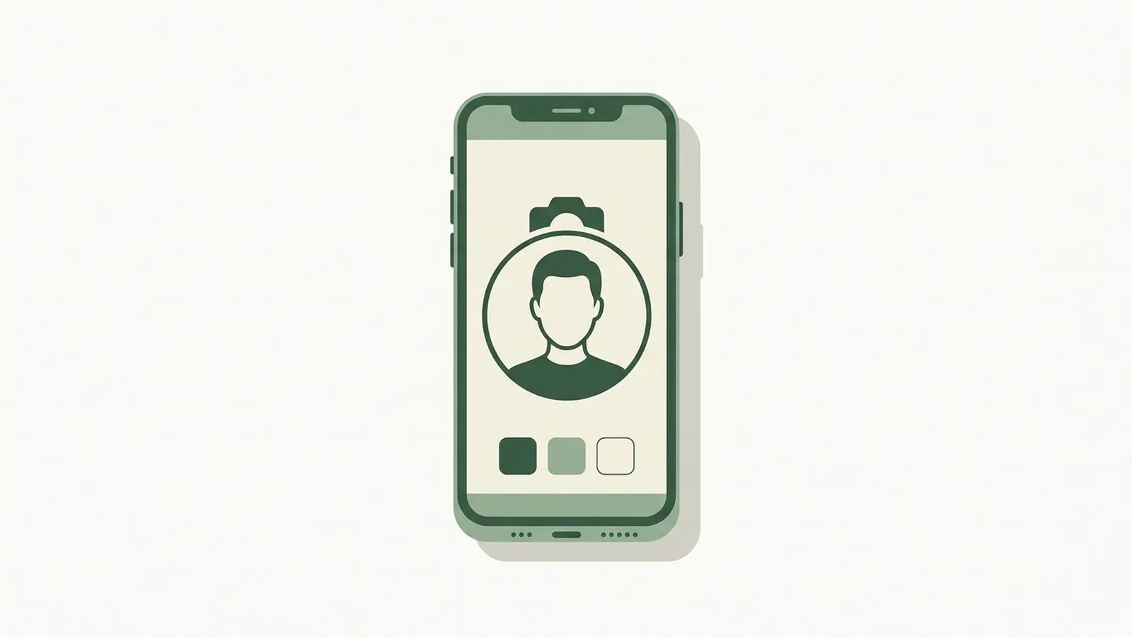 Flat editorial illustration of a smartphone with a selfie outline and colour chips in forest green, sage and cream, for the guide We Tested Every Color Analysis App in 2026. Here's What We Found.