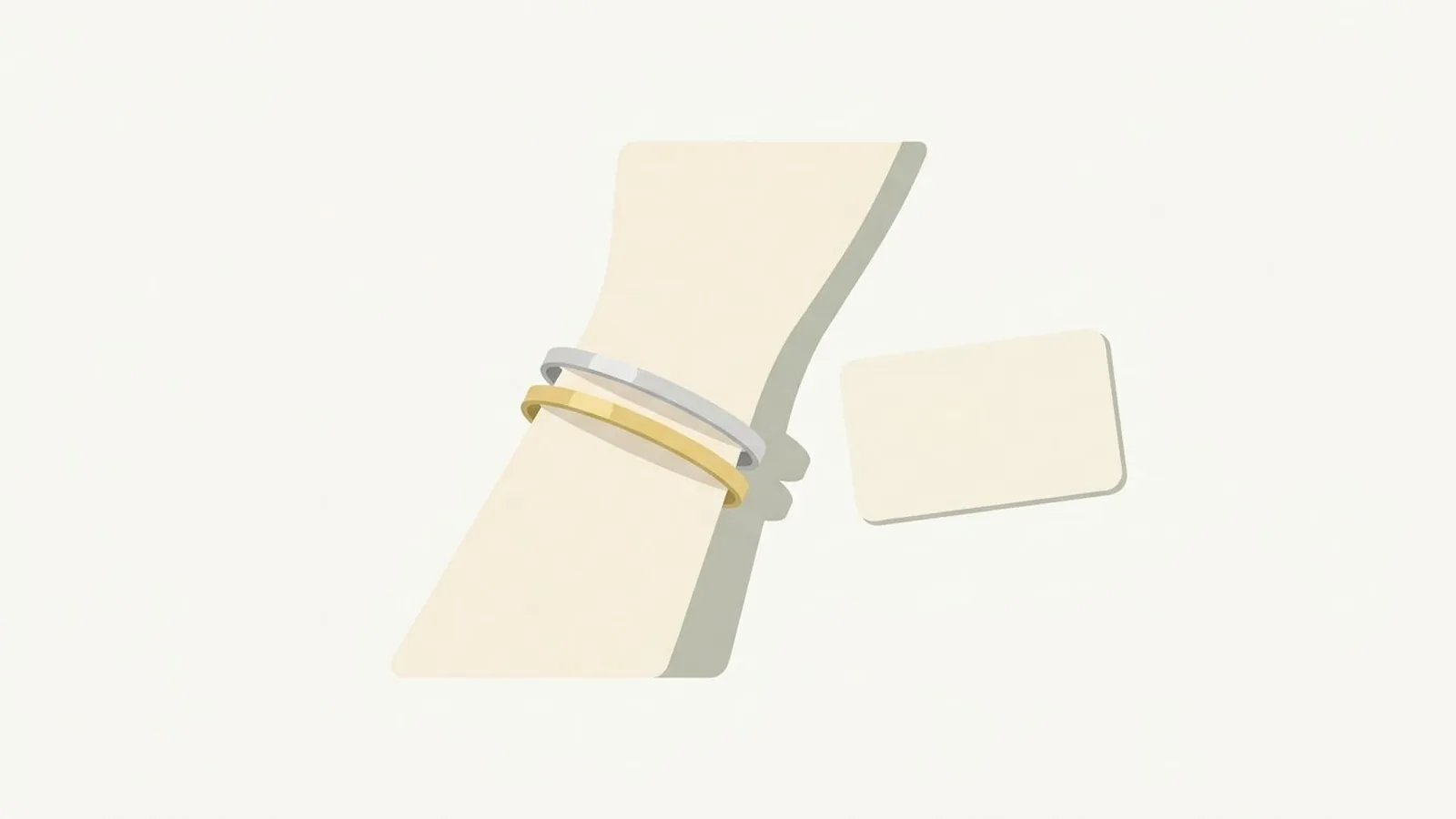 Flat editorial illustration of a wrist wearing a silver and a gold bangle beside a white card in forest green, sage and cream, for the guide Gold or Silver? The Jewelry Test for Your Skin Undertone (And When It Lies)