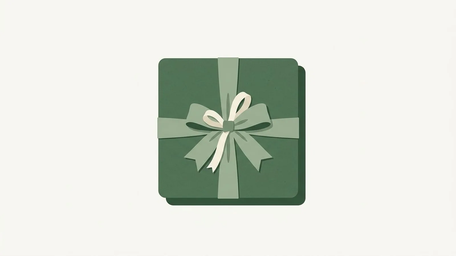 Flat editorial illustration of a wrapped garment box with seasonal colour ribbons in forest green, sage and cream, for the guide Halloween Costume Colors by Season