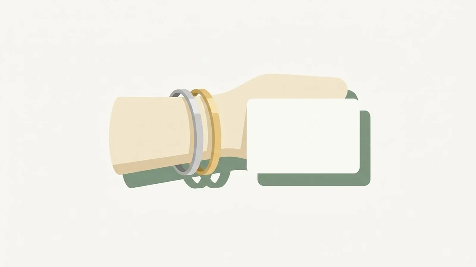 Flat editorial illustration of a wrist wearing a silver and a gold bangle beside a white card in forest green, sage and cream, for the guide How to Determine Skin Undertone: 5 Ways
