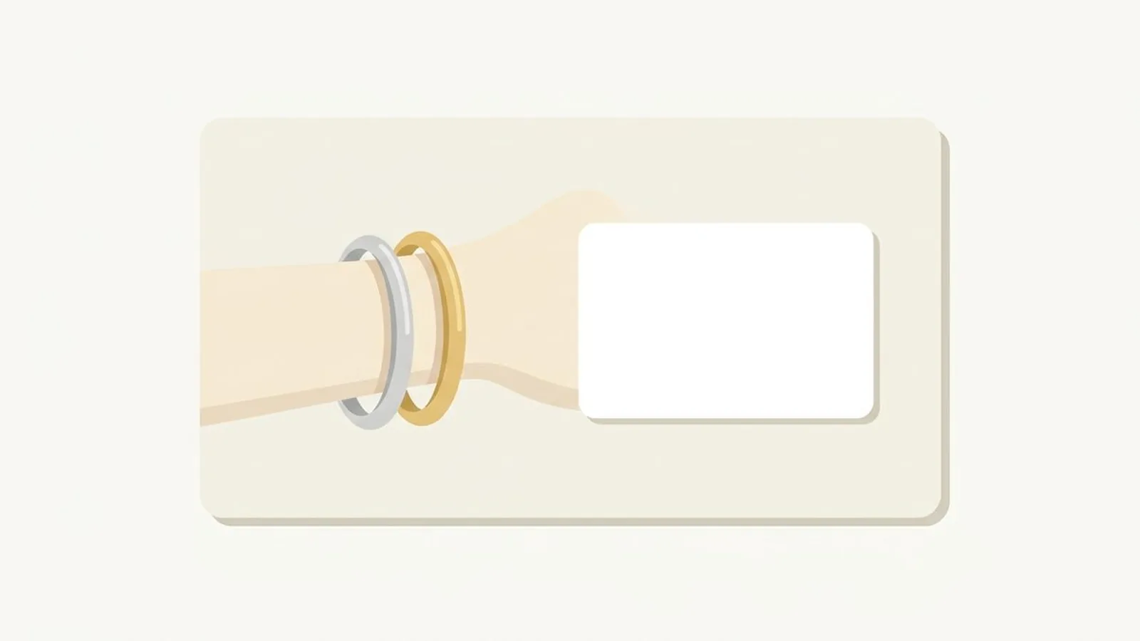 Flat editorial illustration of a wrist wearing a silver and a gold bangle beside a white card in forest green, sage and cream, for the guide Korean Skin Tone Chart: Depth and Undertone