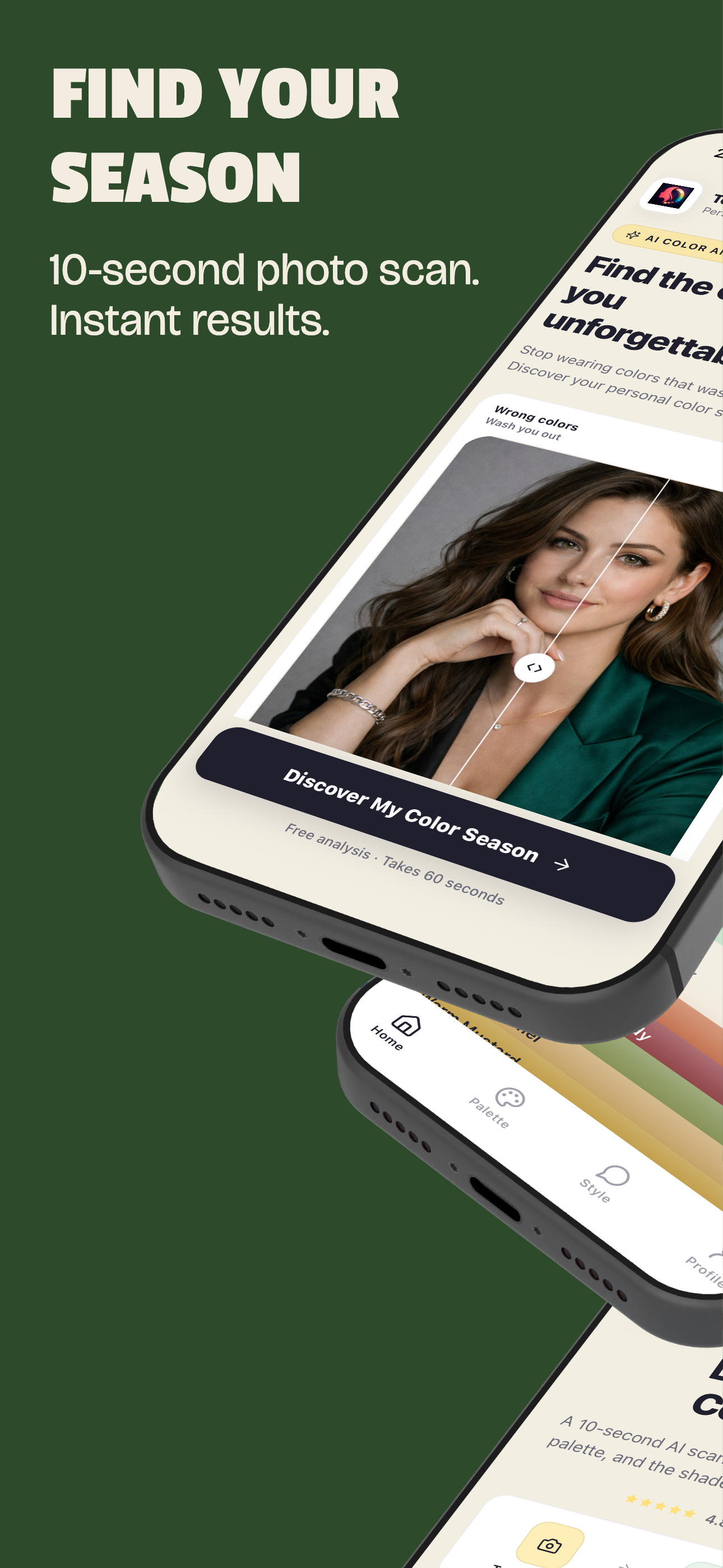Find your color season with a 10-second photo scan, instant results