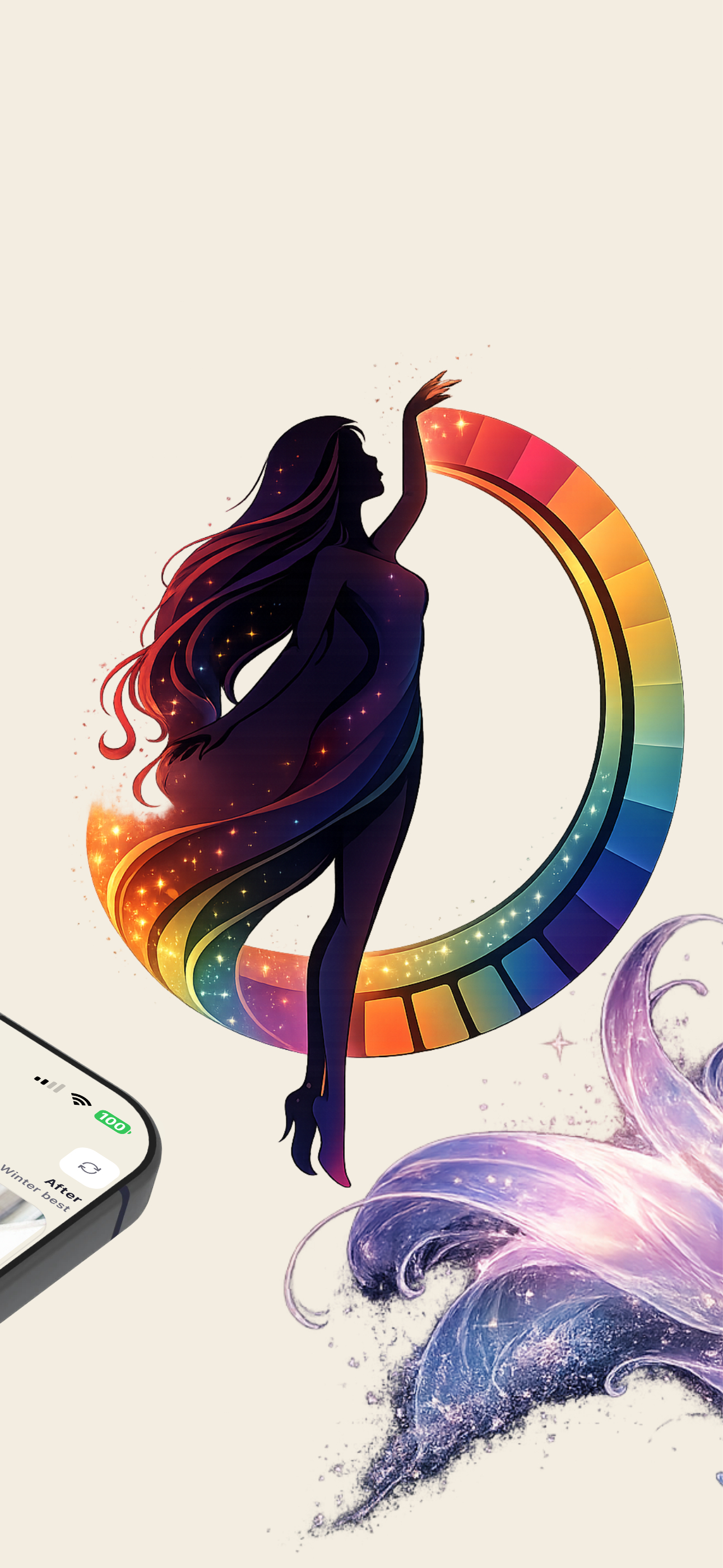 Tone and Fit color story illustration with a stylised figure and full color spectrum