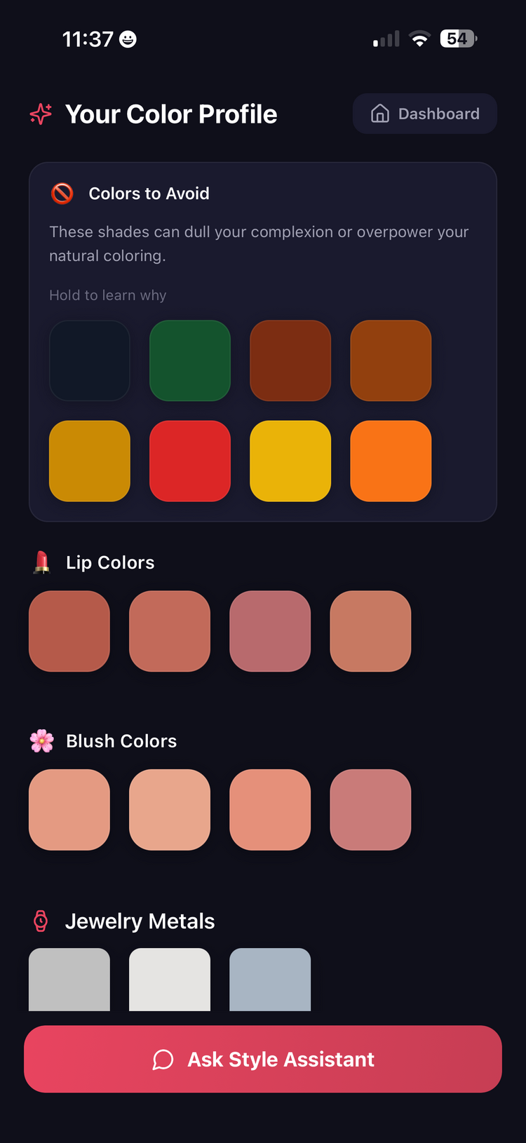 Lip colors blush colors and jewelry metal recommendations