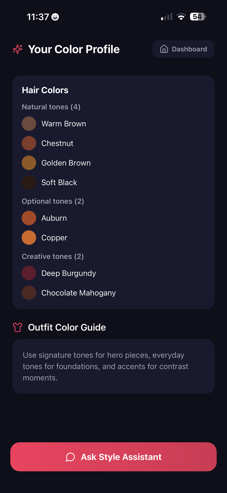 Recommended hair colors and outfit color guide