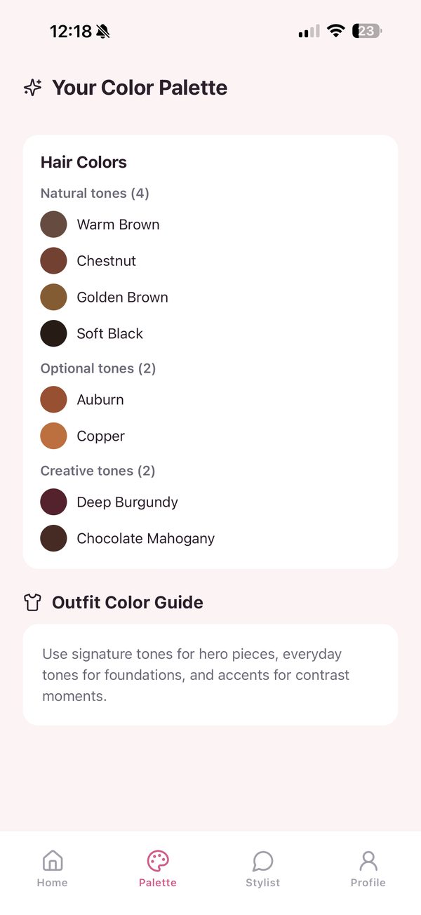Recommended hair colours for Soft Autumn split into natural, optional and creative tones, with an outfit colour guide