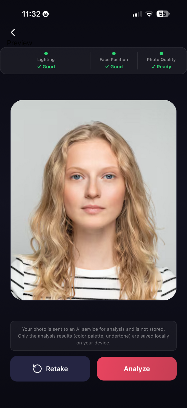 AI photo analysis with lighting and face quality checks