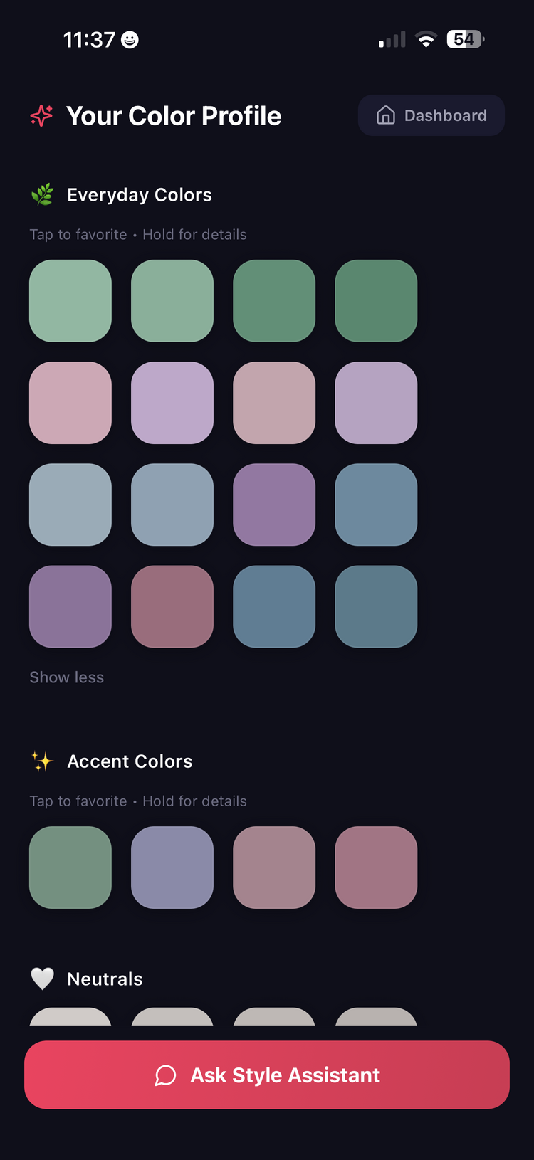 Full everyday color palette with 40 plus curated colors