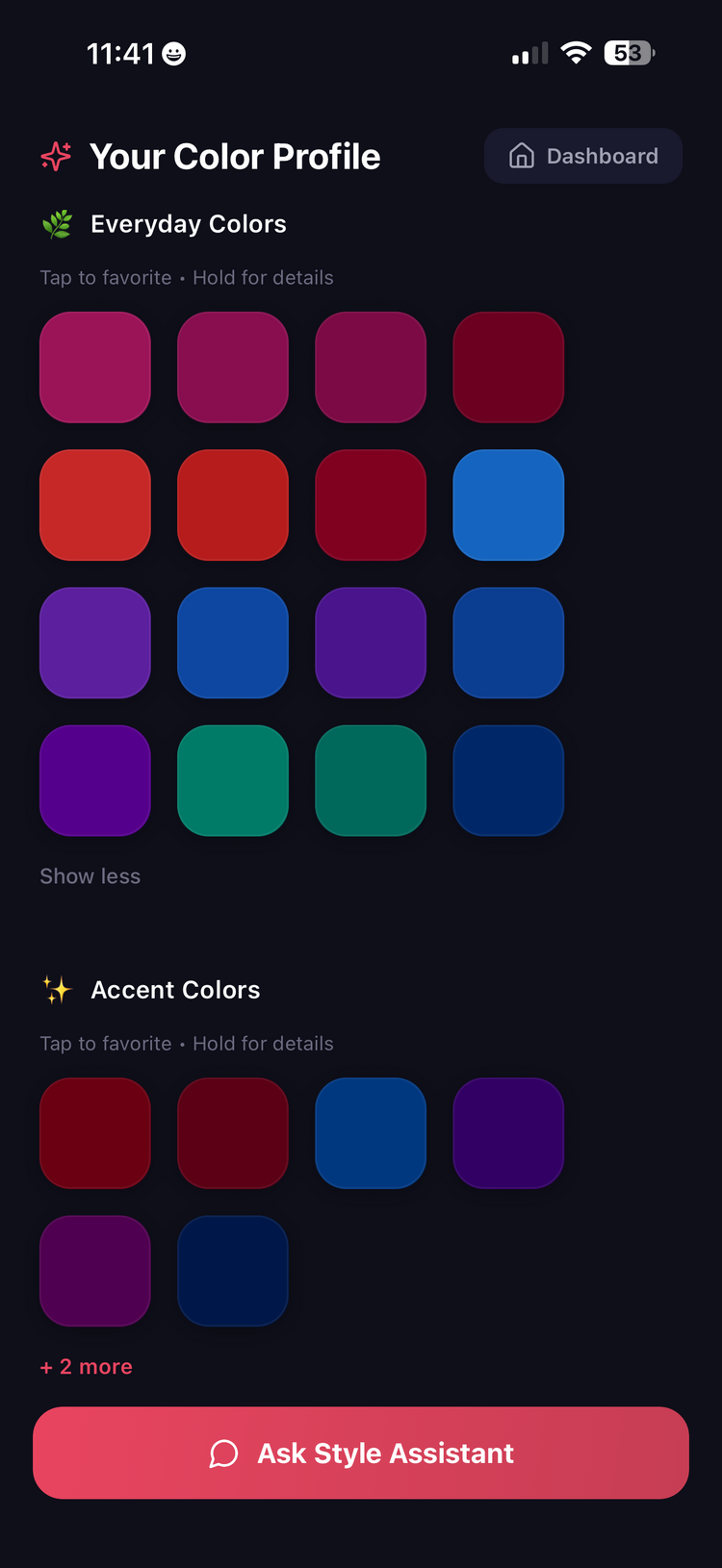 Deep Winter color palette with bold reds blues and purples